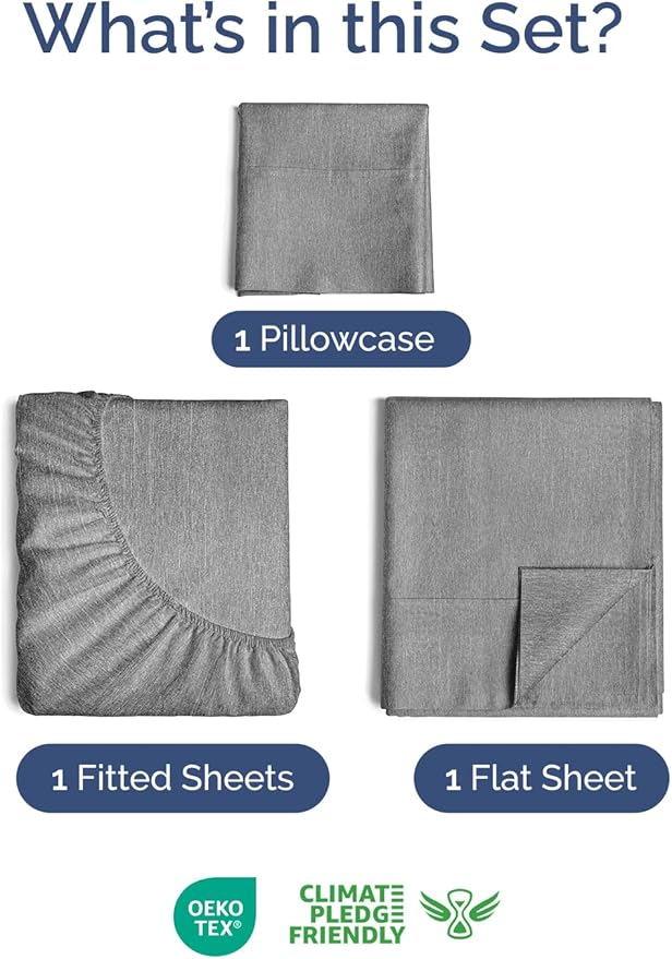 Extra Deep Pocket Twin XL Sheets - 3 Piece Breathable & Cooling Bed Sheets - Hotel Luxury Bed Sheet Set - Soft, Wrinkle Free & Comfy - Easily Fits Extra Deep Mattresses - Heathered Grey Sheets Set