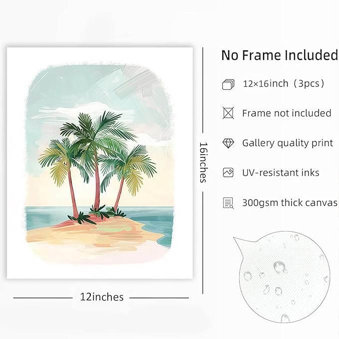 Beach Nursery Poster, Set of 6 Ocean Kids Wall Art Watercolor Summer Surf Wall Decor Beachy Boys Room Decor Funny Teen Coastal Surfboard Canvas Prints Aesthetic Unframed 12x16 inch