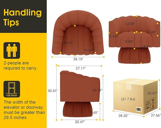 360 Degree Sherpa Swivel Cuddle Barrel Accent Sofa Chairs, Round Teddy Armchairs with Wide Upholstered, Furry Boucle Reading Chair for Living Room, Bedroom, Office, Waiting Rooms (Orange)