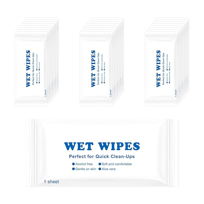 Individually Wrapped Wet Wipes, Wet Wipes For Hands Bulk, Easy To Carry, Quick To Clean Hands, Suitable For Restaurants, Barbecues, Travel, Weddings, Homeless People (50-PACK)