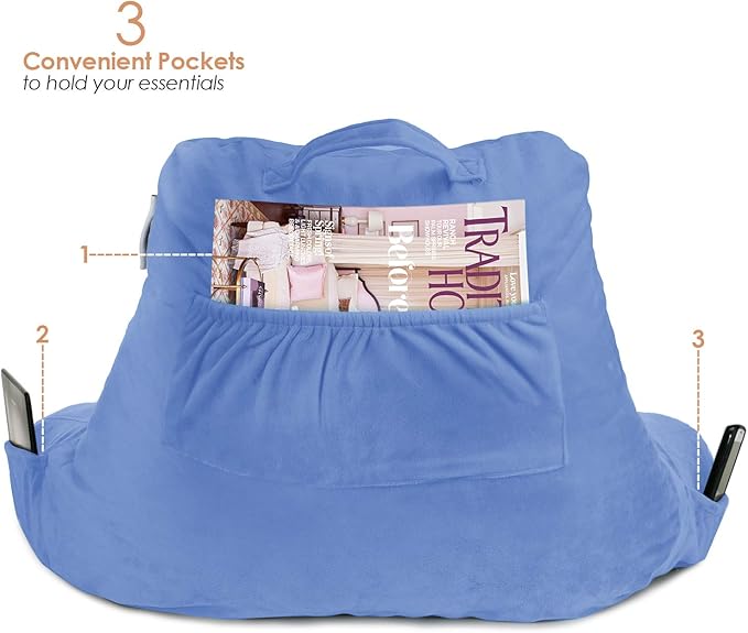 Nestl Reading Pillow with Shredded Memory Foam, Designed for Sitting Up in Bed and Couch, Back and Arms Adjustable Support for Adult & Teens Backrest Pillows for Reading, with Washable Cover Calm Blue