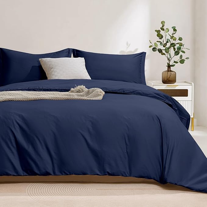100-Percent Cotton Duvet Cover Set, Hidden Zipper Closure, Ultra Soft, Easy Care and Durable, Simple Bedding Style, King, Navy (Comforter Not Included)