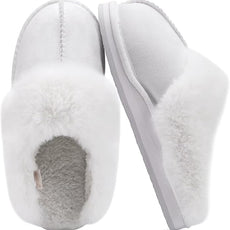 KuaiLu Womens Fluff Dual Memory Foam Slippers Ladies Cozy Arch Support Warm Scuff Slippers Slip on Comfy Winter House Shoes with Non-Slip Indoor Outdoor Hard Sole