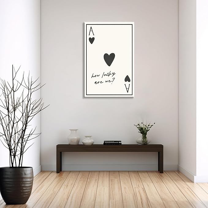 Vintage How Lucky Are We Wall Art Trendy Poker Posters Minimalist Ace of Hearts Decor Funny Inspirational Quotes Canvas Prints Lucky You Pictures for Dorm Bedroom Home Aesthetic 12x16in Unframed