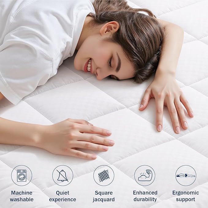 OLANLY Twin Quilted Fitted Mattress Pad – Soft Pillow Top Mattress Topper, Down Alternative Fill, Cooling Comfort Breathable Mattress Cover, Machine Washable Deep Pocket Mattress Protector, White