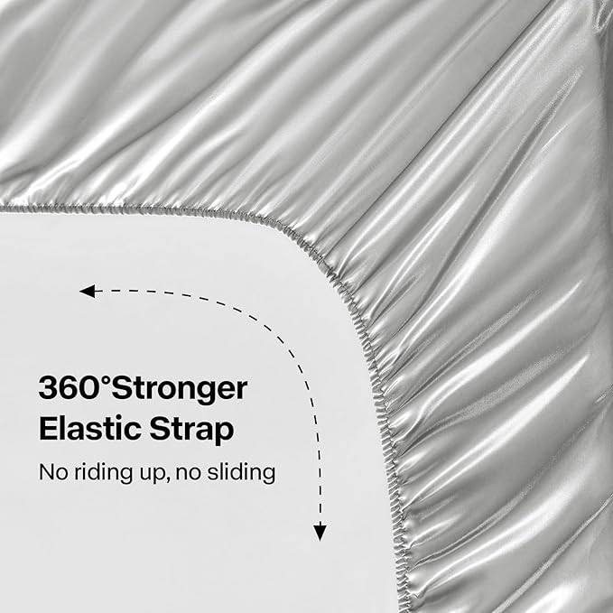 BEDELITE California King Sheets Set, Luxury Soft Grey Satin Sheets for Hair and Skin, Similar to Silk Bed Sheets Set 4 Pieces with 1 Deep Pocket Fitted Sheet, 1 Flat Sheet, and 2 Pillowcases