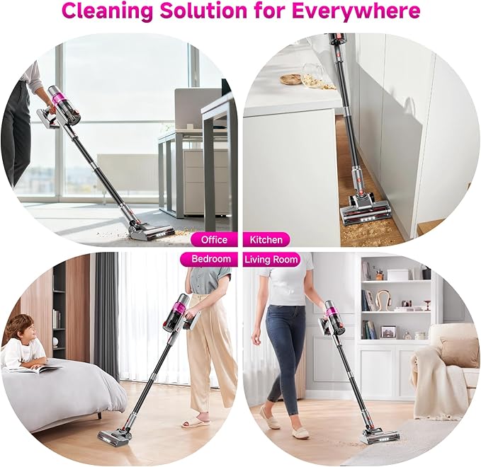 Cordless Vacuum Cleaner, 550W/45KPA Powerful Suction Cordless Stick Vacuum Cleaners for Home, Anti-Tangle Brush, Lightweight, 6-in-1 Rechargeable Vacuum for Pet Hair/Carpet/Hard Floor(Purple)