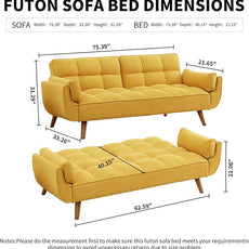 Convertible Futon Sofa Bed, Linen Sleeper Couch, 75