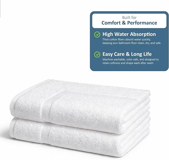 Rajlinen Cotton Bath Mat 2 Pack 23x36-100% Cotton 500 GSM Highly Absorbent Hotel Spa Bathroom Floor Mats, Aesthetic White Bath Mat Towels, Machine Washable Shower/Bathtub Rugs