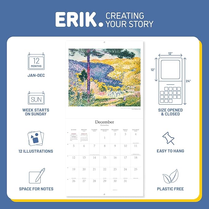 Art Wall Calendar 2026 12" x 12" FSC® Plastic Free - Starts Week On Sunday | Family Planner Calendar 2026