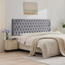 Kingfun Upholstered Queen Headboard Only, Premium Velvet Button Tufted Headboards, Adjustable Solid Wood Head Board, Padded Headboard with Solid Wood Legs in Bedroom (Gray)