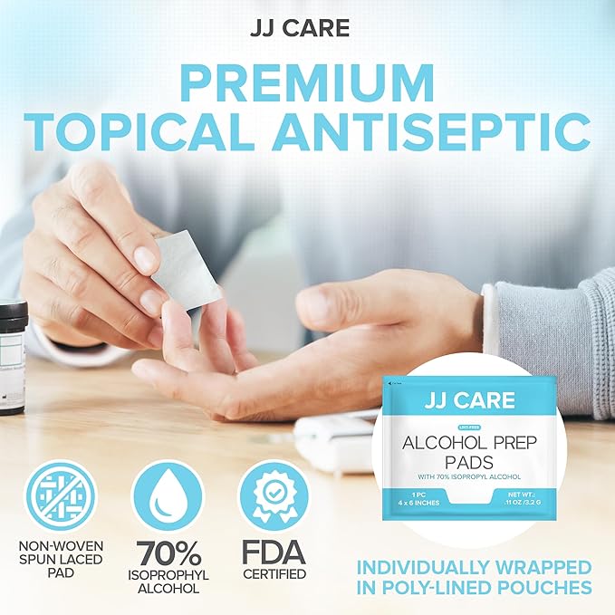 JJ CARE Large Alcohol Prep Pads [Pack of 60], 4 x 6" Sterile Alcohol Pads Individually Wrapped, 70% Isopropyl Alcohol Wipes, 2 Ply Alcohol Swabs, Perfect for Medical, First Aid Kit and Home