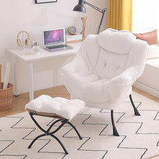 Tiita Lazy Chair with Ottoman, Modern Large Accent Lounge Armchair, Comfy Leisure Sofa Reading Chair with Footrest for Bedroom, Living Room, Dorm Rooms, Garden and Courtyard, Plush White