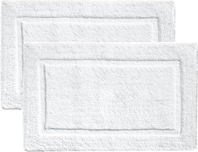 voyzz home Set of 2, Cotton Bathroom Bath Mat Rug White, 20" x32 INCH, Extra Soft, Non-Slip, Super Water Absorbent and Machine Washable for Bathroom, Floor, Tub & Shower
