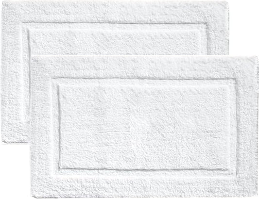voyzz home Set of 2, Cotton Bathroom Bath Mat Rug White, 20" x32 INCH, Extra Soft, Non-Slip, Super Water Absorbent and Machine Washable for Bathroom, Floor, Tub & Shower