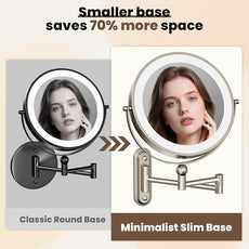 Rocollos 9-Inch Large Makeup Mirror with 30X Magnification, Rechargeable Wall Mounted Vanity Mirror with Lights, 3 Color Dimmable LED, Touch Screen & Retractable Arm-Black (9INCH-Nickel)