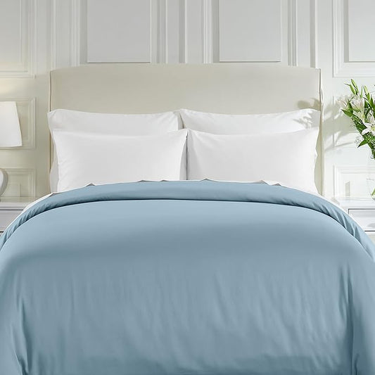 California Design Den King Size Duvet Cover Only - Premium 400 Thread Count, Natural 100% Cotton Duvet Cover King, Soft Sateen Weave, Button Closure and Corner Ties - Sky Blue
