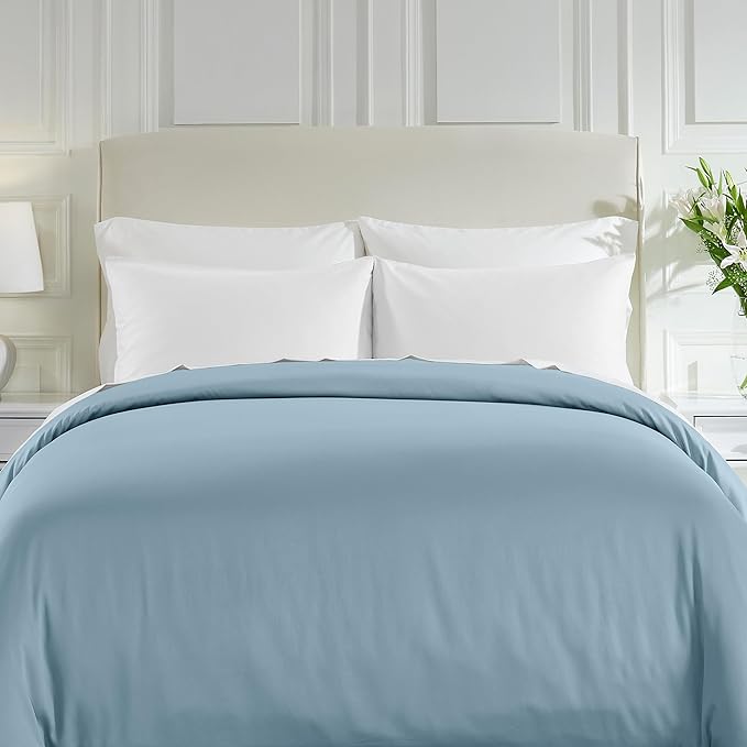 California Design Den Natural 100% Cotton Duvet Cover Queen Size/Full Size Only - Premium 400 Thread Count Duvet Cover Queen Size Cotton, Soft Sateen Weave, Button Closure and Corner Ties - Sky Blue