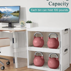 OlarHike 97QT Stackable Storage Bins with Lids - Folding Storage Box with Doors and Wheels, Collapsible Plastic Storage Drawers for Closets, 5 Pack Cubes