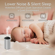 Waterless Essential Oil Diffuser Battery Operated Cordless Aromatherapy Diffuser with Timing & 3 Mist Levels car Diffuser，Silver Aluminum Alloy