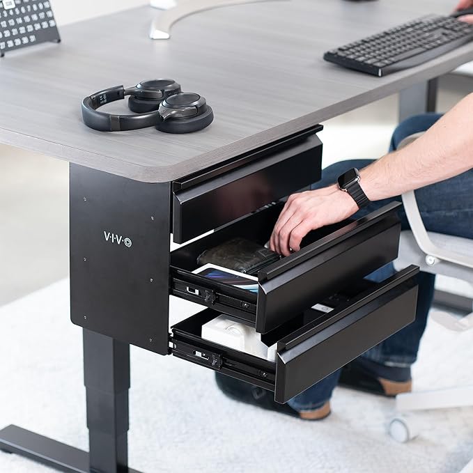 VIVO 16 in Slide Out Dual Tier Storage Drawer, Under Desk 3 Layer Organizer, Black, DESK-DR03