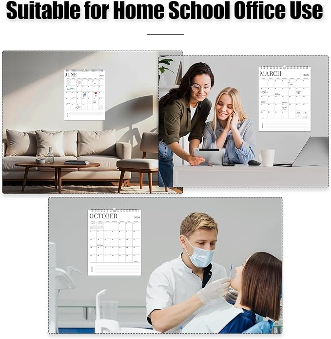Wall Calendar 2026-2027, 18 Month Calendar from January 2026 to June 2027 14.5" x 11.8" Large Desk Calendar with Twin-Wire Binding for Home Office Planning Personal Organisers, Blank Style