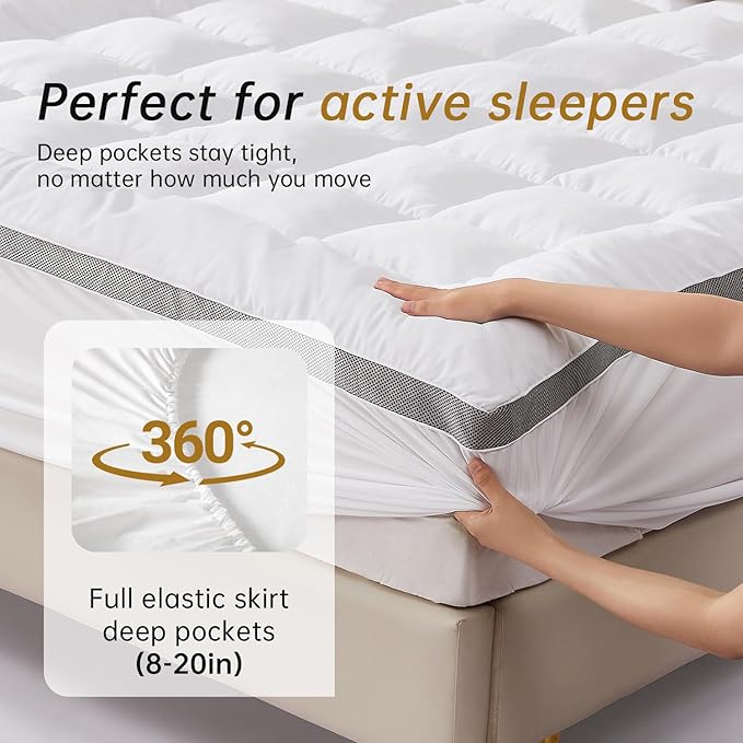 SAPHREAS Twin Size Mattress Topper 3 inch with 8-20 inches Stretchable Pockets, Soft Pillow Top Mattress Pad for Back Pain Relief with Breathable Air Mesh Sides