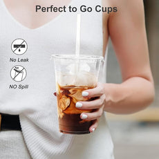 100 Pack - 20 oz Clear Plastic Cups with Lids and Straws, Sturdy & Food Safe Iced Coffee Cups with lids, Disposable Plastic Smoothie Cups for Cold Drinks