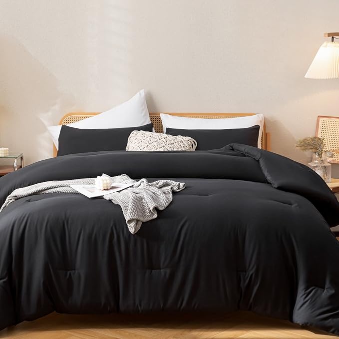 ROSGONIA California King Comforter Set Black, 3pcs (1 Boho Cal King Comforter & 2 Pillowcases), All Season Bedding Soft Bedspread Blanket Quilt