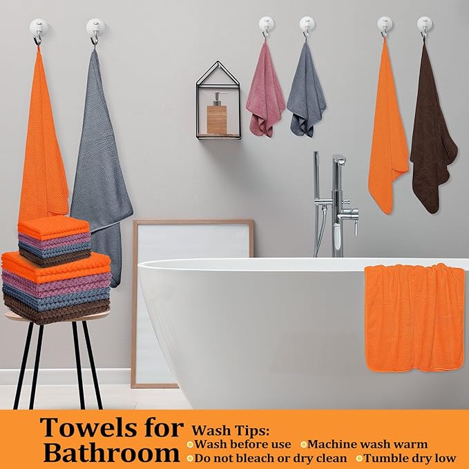 Preboun 12 Pcs Bath Towels and Washcloths 4 Sets Microfiber Bathroom Beach Pool Towel Set Quick Dry Coral Velvet Highly Absorbent for Fitness Sports Shower Travel Spa Hotel(Warm Color)