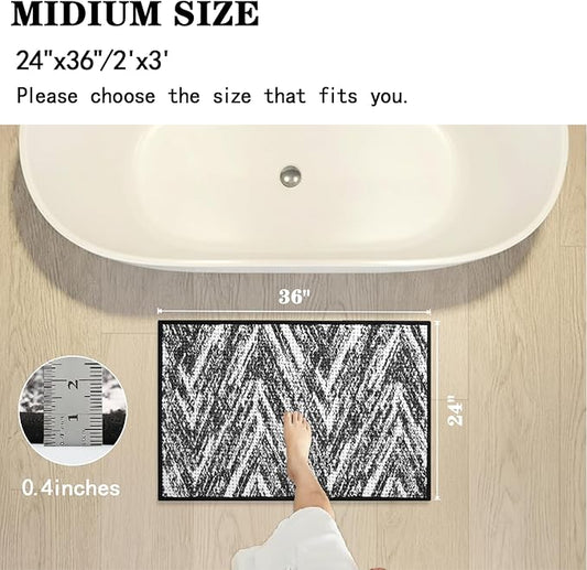 Woven Bath Mat, Modern Bathroom Rug Non-Slip, Washable, Ultra-Absorbent, Quick-Drying Minimalist Bathroom Decor(Black,36"x24")