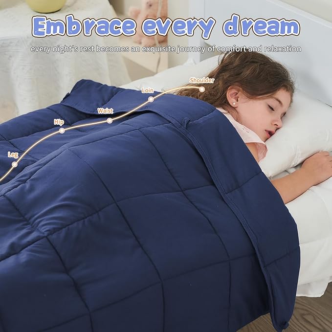 Weighted Blanket Kids 5lbs, 36"x48", Cooling Heavy Throw Blanket for 20-40lbs, Microfiber Soft Thick Big Blankets Weighted Comforter Breathable Gift for Sleeping, Navy