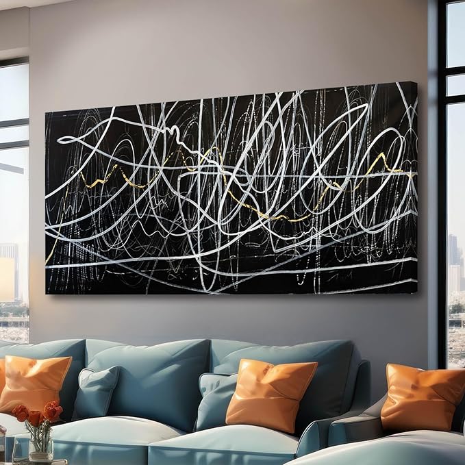 CHUDANHAO Black And White Wall Art Large Wall Decor Abstract Pictures Office Artwork Minimalist Wall Decorations Graffiti Art for Walls 29"x58"