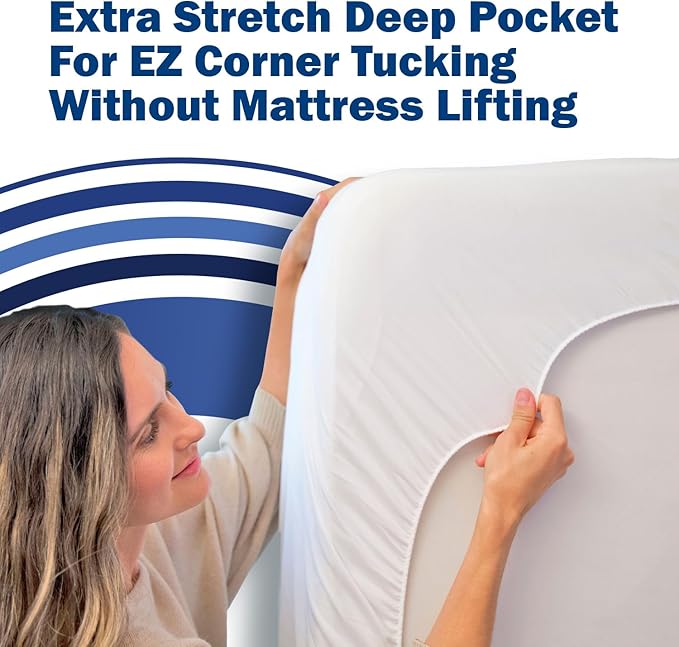 CleanRest Waterproof Mattress Fitted Sheet Protector, Ultimate Defense Against Spills and Wear, MicronOne Allergen Barrier, Breathable, Chemical-Free, Fits Mattress Depths 12" to 21" (Queen)