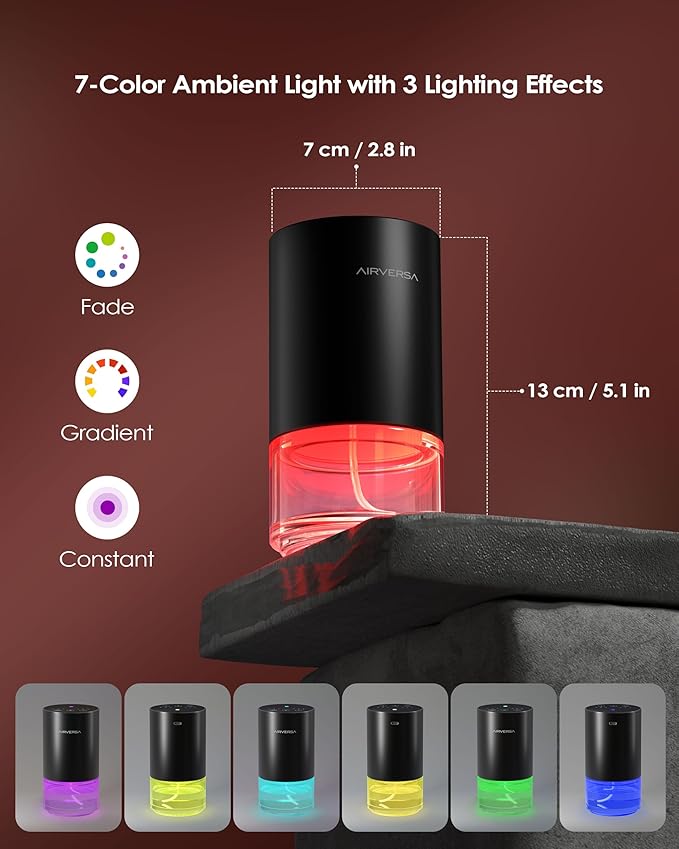 Airversa Essential Oil Diffuser Waterless Aromatherapy Diffusers for Home Large Room, Bedroom, Car, Office, Desk, Battery Operated, Small Diffuser for Pure Scent, 100mL Capacity, AN9 Black Starter Kit