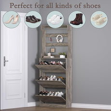 Shoe Cabinet with 3 Flip Drawers & Coat Rack, Narrow Hidden Shoe Storage Cabinet, 2-in-1 Hall Tree Slim Freestanding Shoe Rack Organizer for Entryway, Hallway, and Living Room