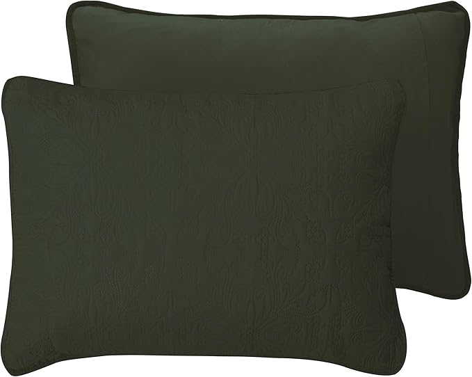 Easy-Going Twin Size Reversible Quilt Set with 1 Quilt and 1 Pillow Sham, Soft Bed Quilt Cover, Water Resistant Lightweight Microfiber Bedspread, Stain Resistant, Damask-Army Green/Beige