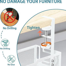 2Pack Under Desk Cable Management Tray, No Drill Mesh Desk Cable Tray, Wire Management Tray Cable Management Rack, Wire Organizer and Cable Management Box (White)