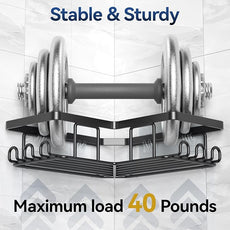 YASONIC Corner Adhesive Shower Caddy, with Soap Holder and 12 Hooks, Rustproof Stainless Steel Bathroom Organizer, No Drilling Wall Mounted Rack, Black, 3-Pack