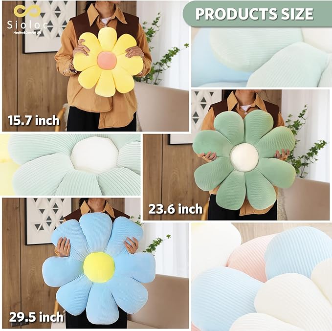 Sioloc Flower Shaped Throw Pillow, Butt Cushion, Floor Pillow,Seating Cushion, Room Decor & Plush Pillow for Bedroom Sofa Chair(Green,23.6'')