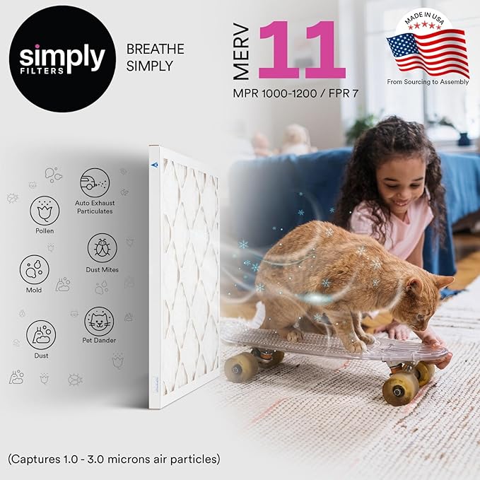 Simply 21x22x1 Air Filter, Merv 8, 6 Pack, For Home AC Furnace & HVAC (Actual Size: 20.75"x21.75"x0.75") DUST, Pet, & Allergy Control