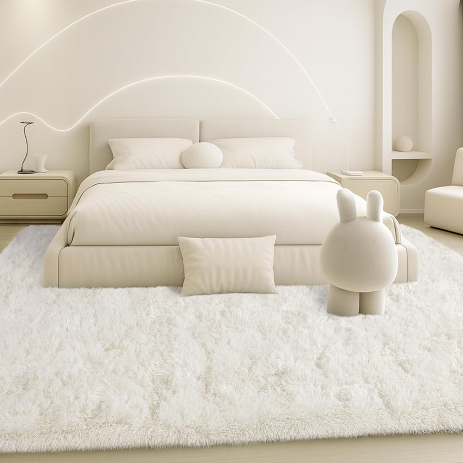 8x10 Area Rugs Living Room, Beige Large Plush Fluffy Bedroom Carpet, Non-Slip Upgraded Indoor Thick Soft Rug, Modern Plush Carpet Suitable for Kids Home Decor Aesthetics Dorm. Dormly