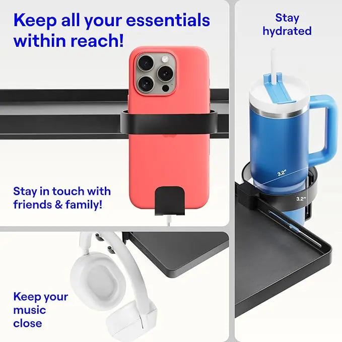 BedShelfie Bedside Shelf for Dorm Room Bunk Bed & Top Bunk, College Dorm Room Essentials, Bedside Caddy, Clip on Floating Tray, Bed Side Table Storage, Loft Nightstand Decor, Black BedShelfie