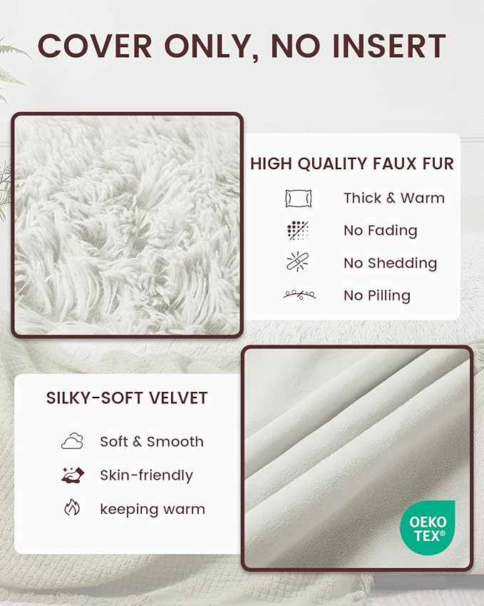 ZonLi Fuzzy Body Pillow Cover, 20"x 54" Pillowcase, Faux Fur Long Pillow Cover with Zipper, Fluffy Soft Plush Decorative Cases for Bedroom (White)