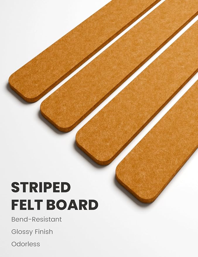 Cork Board Alternative Felt Strip Board 8-Pack 13"x2", Office Pin Board with 50 Push Pins, Adhesive Install for Bedroom Door & Home Office(Sunset Yellow)