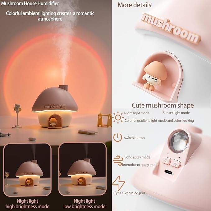 Ultrasonic Humidifiers for Bedroom and Office,Cold fog humidifier with sunset light, baby humidifier with night light,Portable Humidifier, two spray modes and ambient ligh