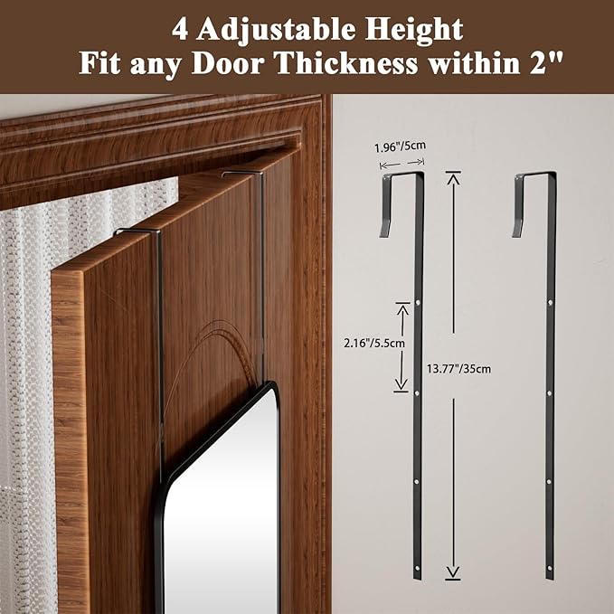 VooBang 14"x48" Full Length Over The Door Mirror - Aluminum Alloy Frame Full Body Mirror with Height-Adjustable Hangers, Hanging Leaning Against Wall for Dorm, Black