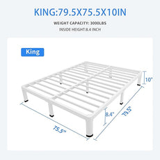 MAF 10 Inch King Size Bed Frame White with Round Corner Legs Mattress Slide Stopper No Box Spring Needed Heavy Duty Metal Platform Bed Frames Under-Bed Storage Space, 3000 LBS Steel Slats Support