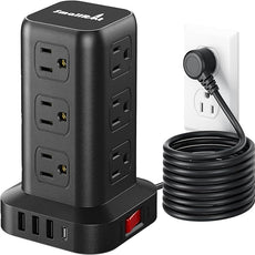 PD 20W USB C Surge Protector, Mini Power Strip Tower Travel 12 AC 4 USB Power Strip with USB Ports 10FT Overload Protection for Home Office