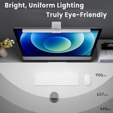 Quntis Monitor Light Bar Pro White, Eye-Care No Glare USB Computer Lamp, Stepless Dimming & Auto-Dimming Brightness, Dual Control, Modern Aesthetic Space Saving Desk Accessories Office Gaming Reading